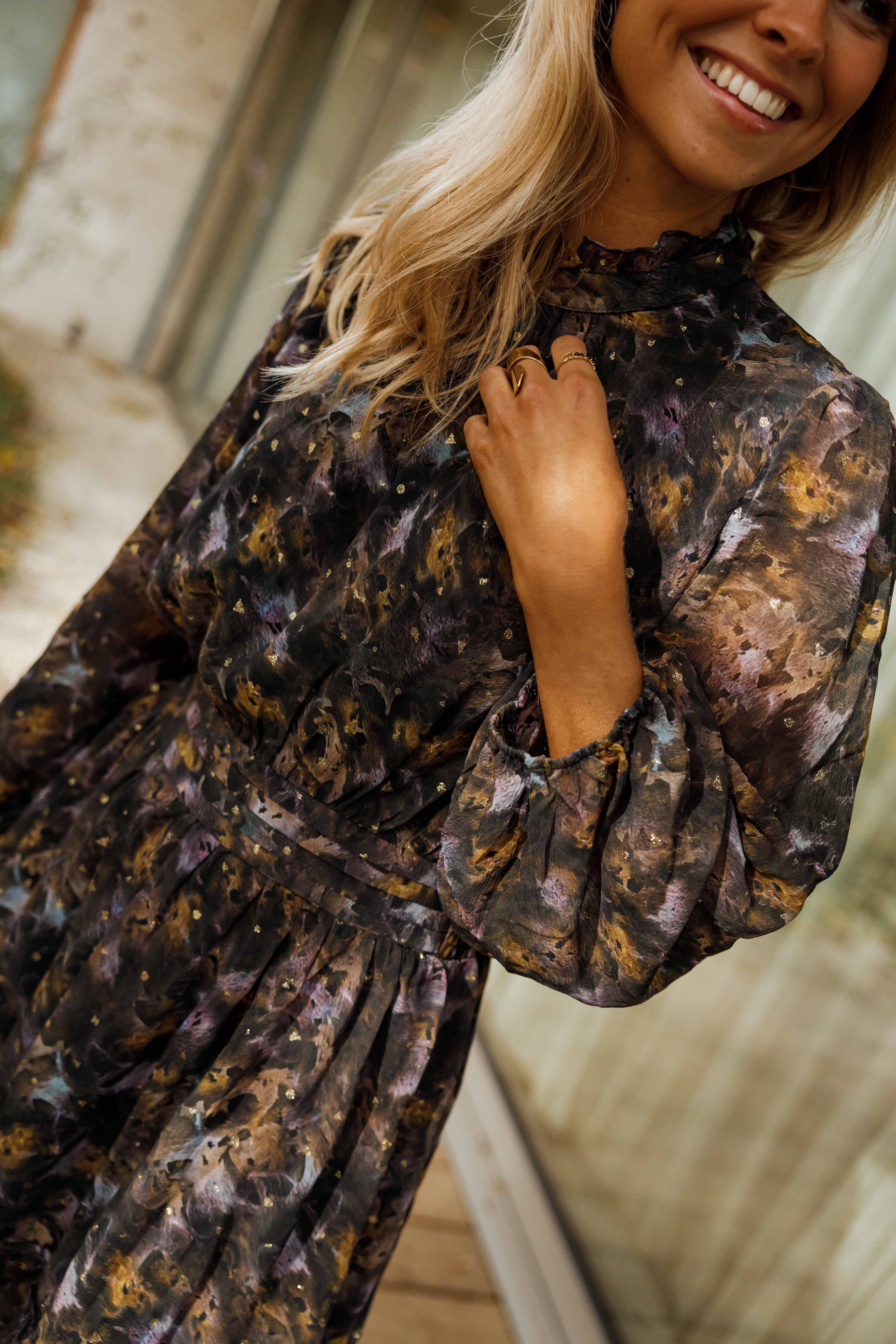 Black Patterned Alexandra Dress
