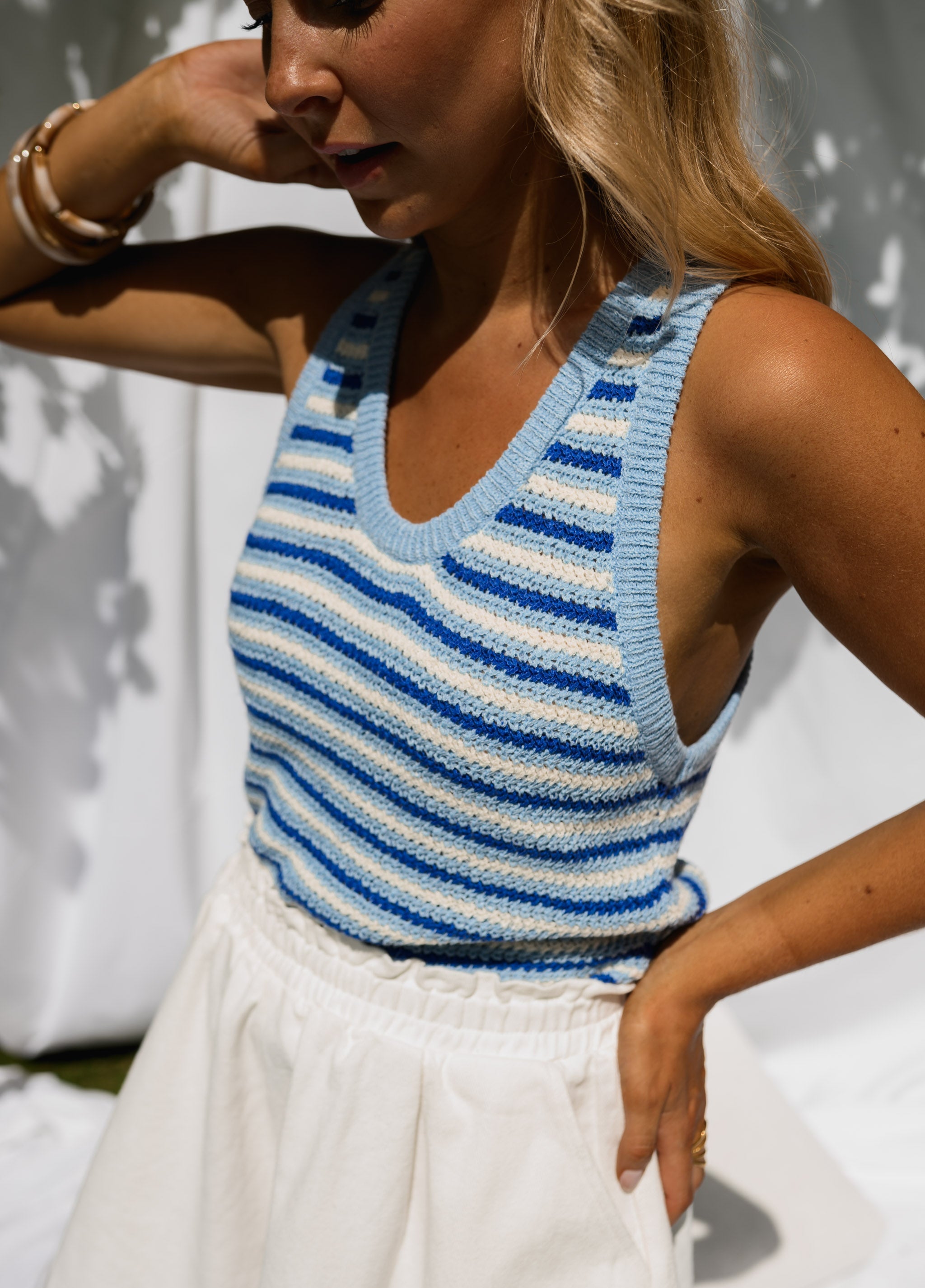 Blue Striped Mary Top
