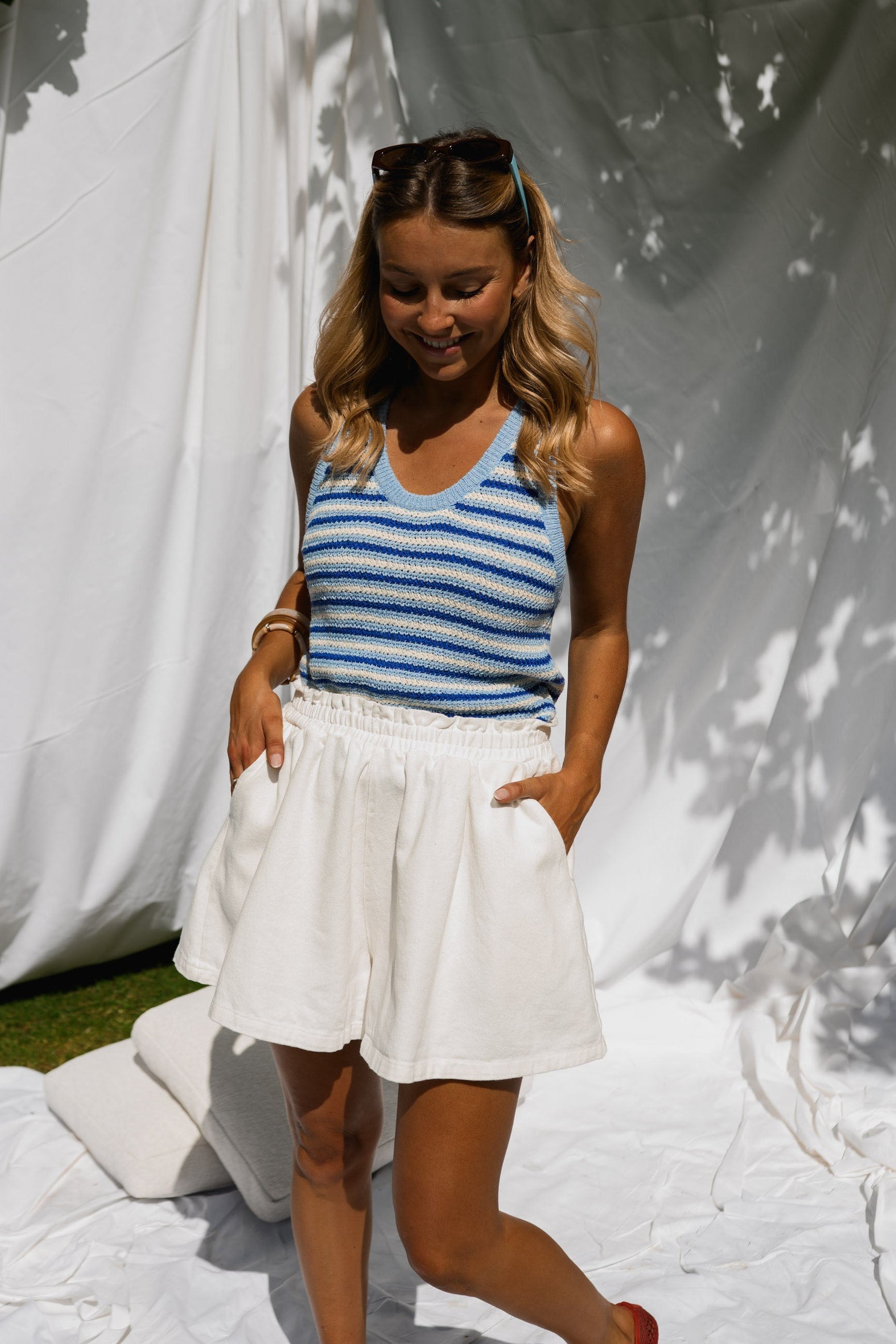 Blue Striped Mary Top