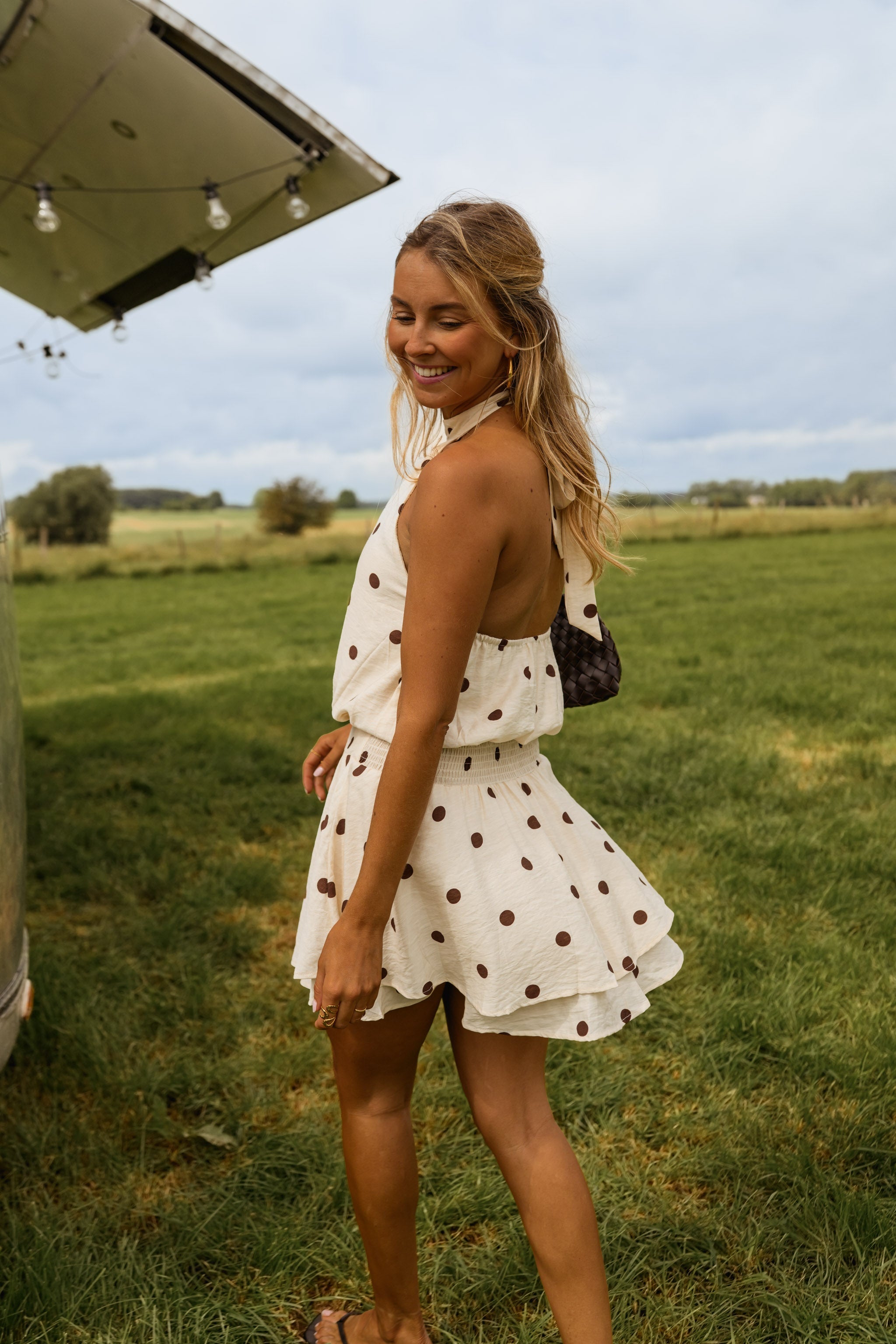 Ecru With Chocolate Polka Dots Selena Dress
