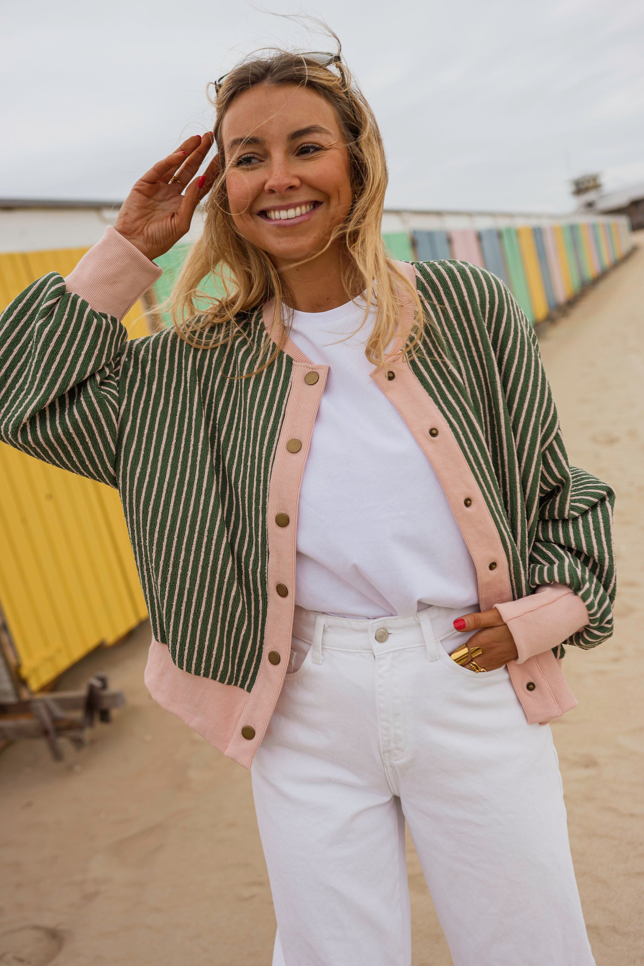 Green With Pink Stripes Verda Cardigan
