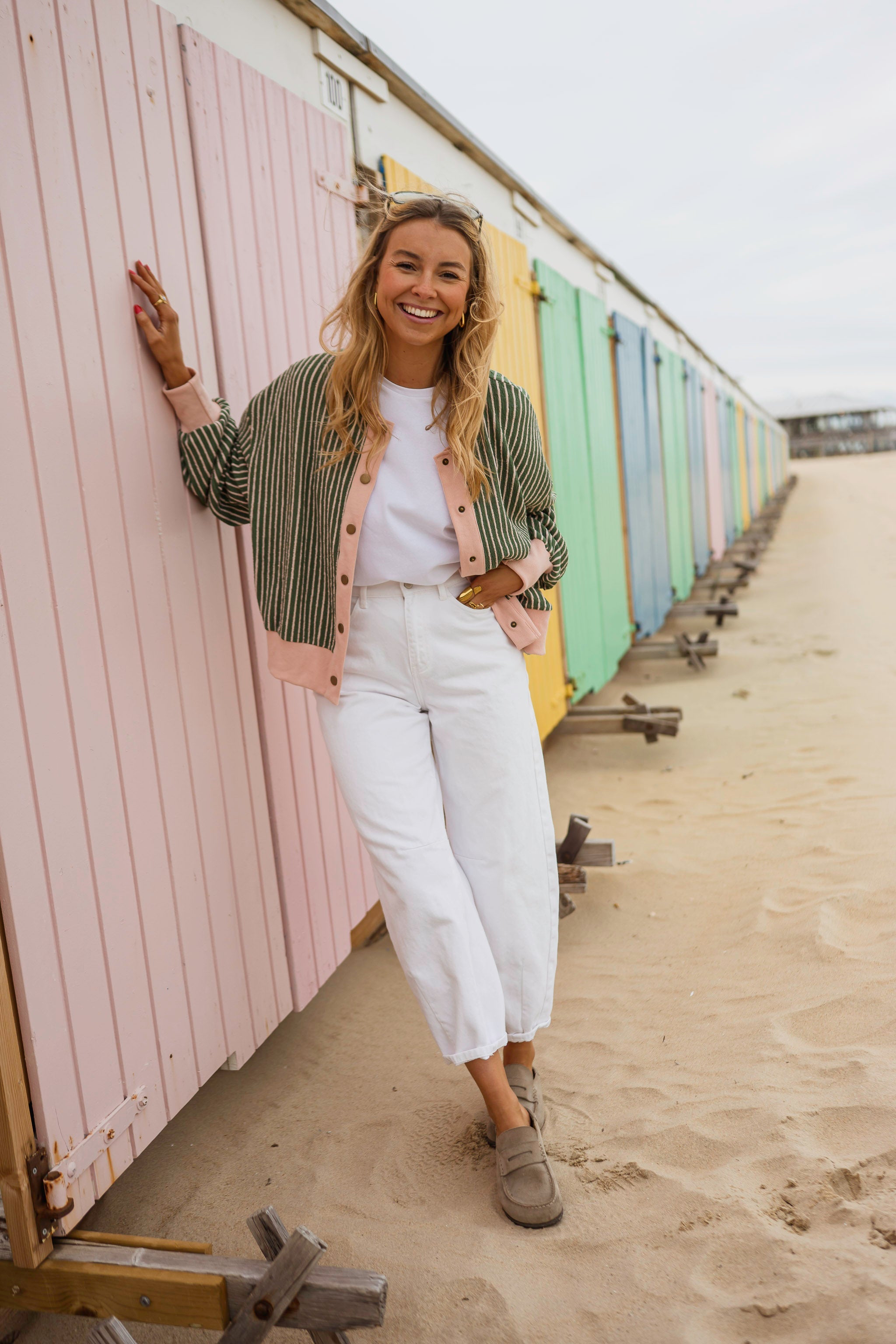 Green With Pink Stripes Verda Cardigan