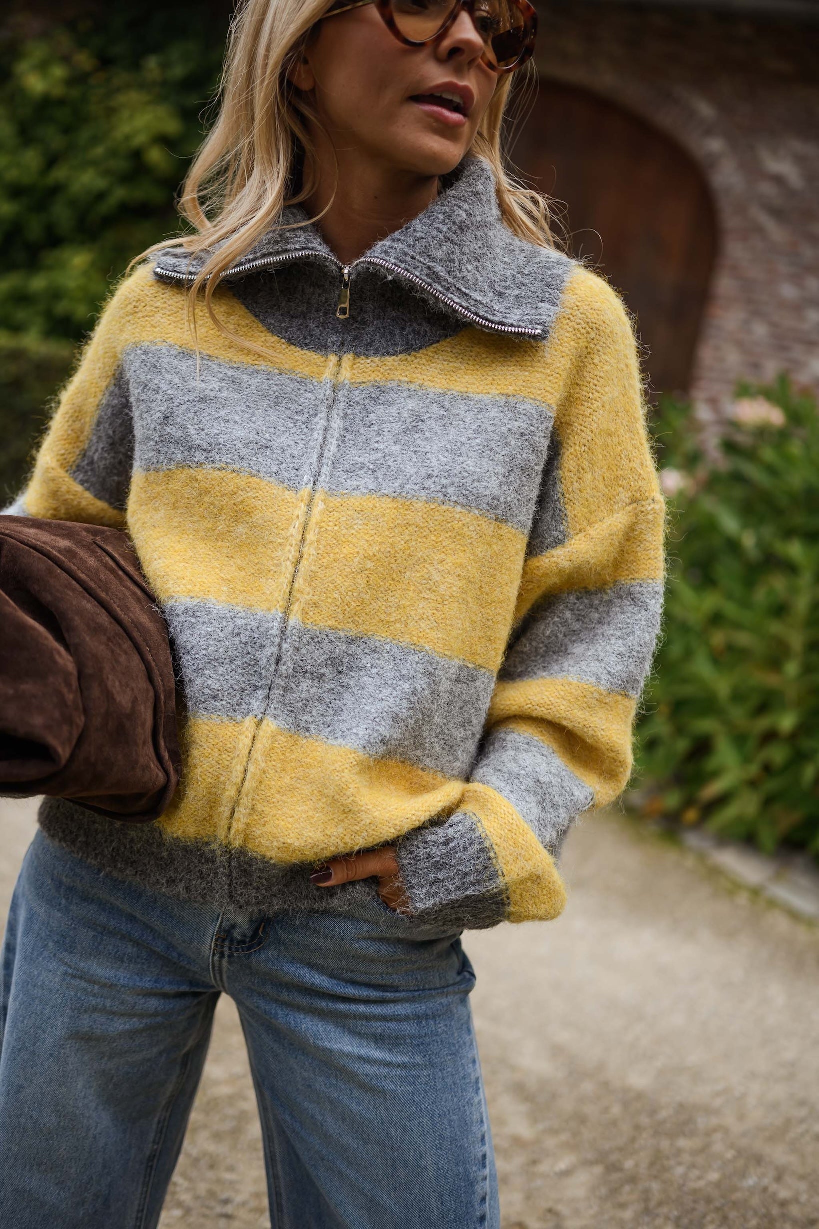 Grey and Yellow Mayfair Cardigan