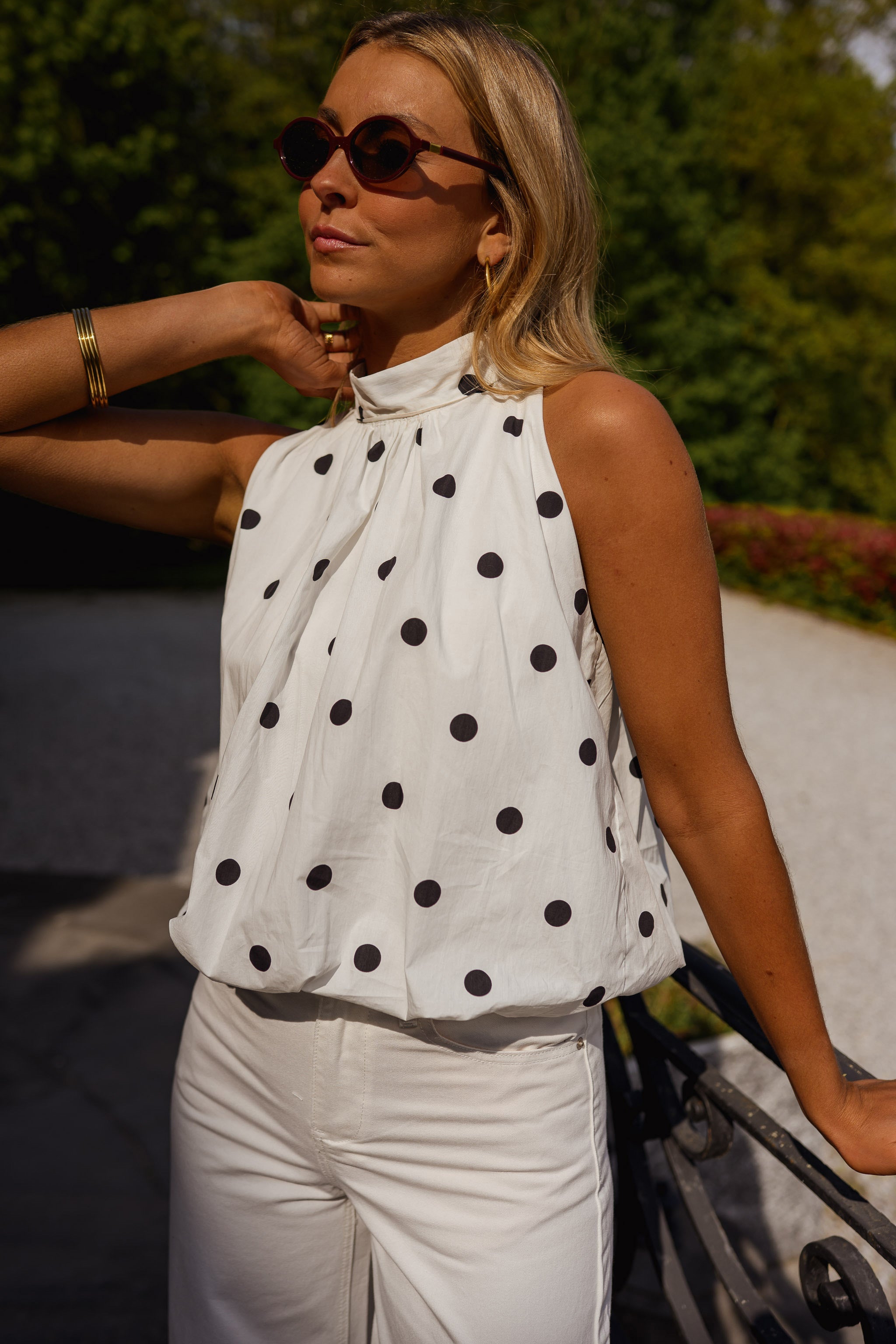 White Polka Dot Cipriani Top