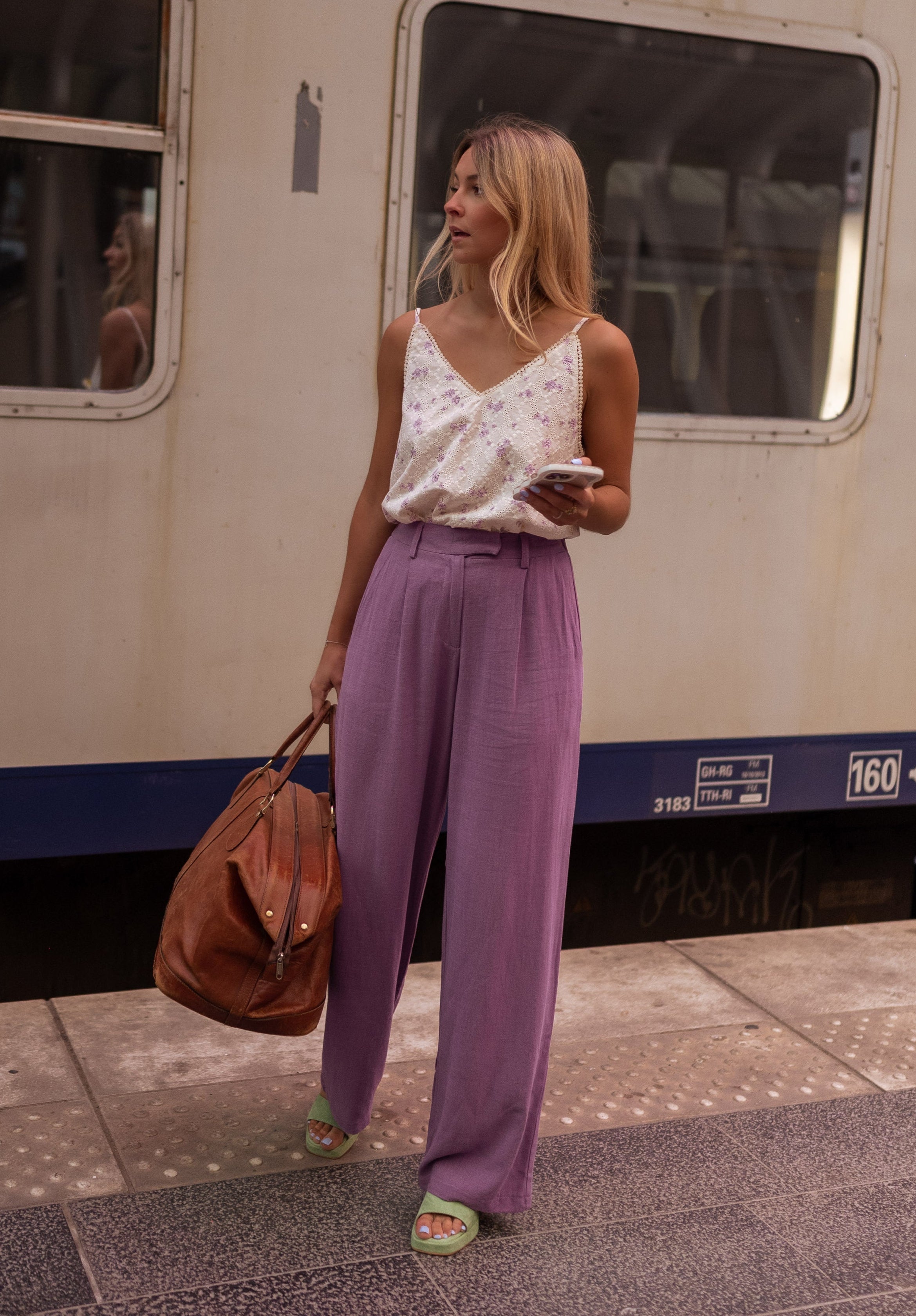 Purple Linen Joey Pants