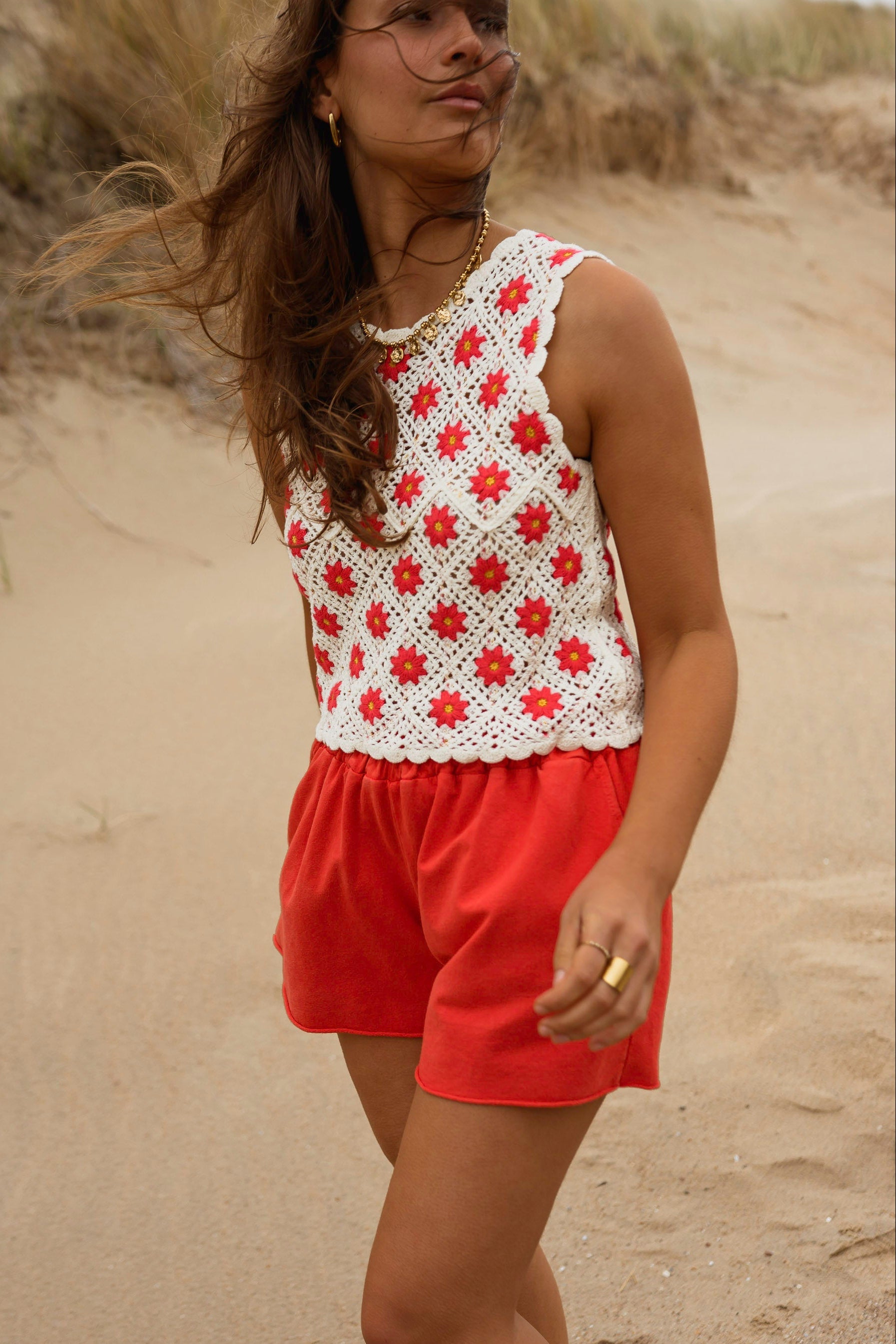Red Cotton Issa Shorts