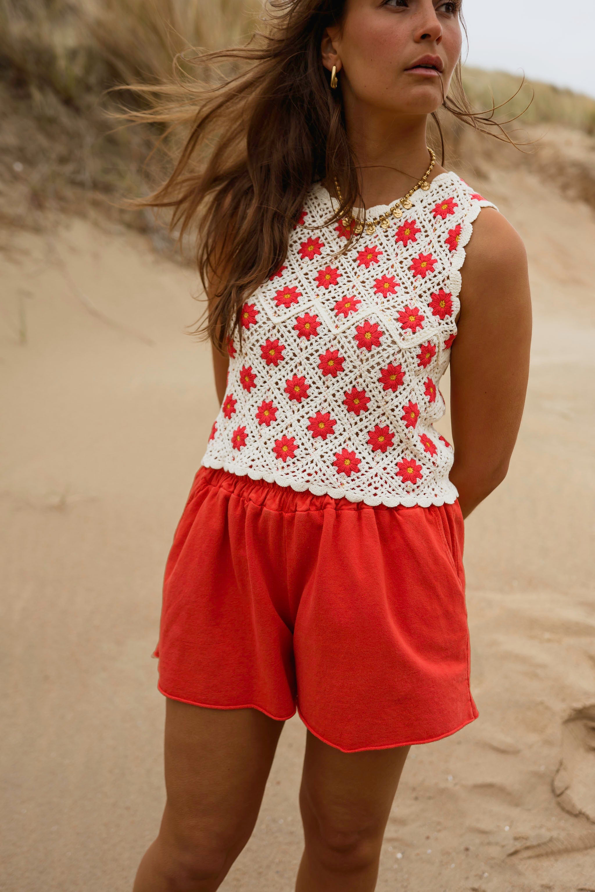 Red Cotton Issa Shorts