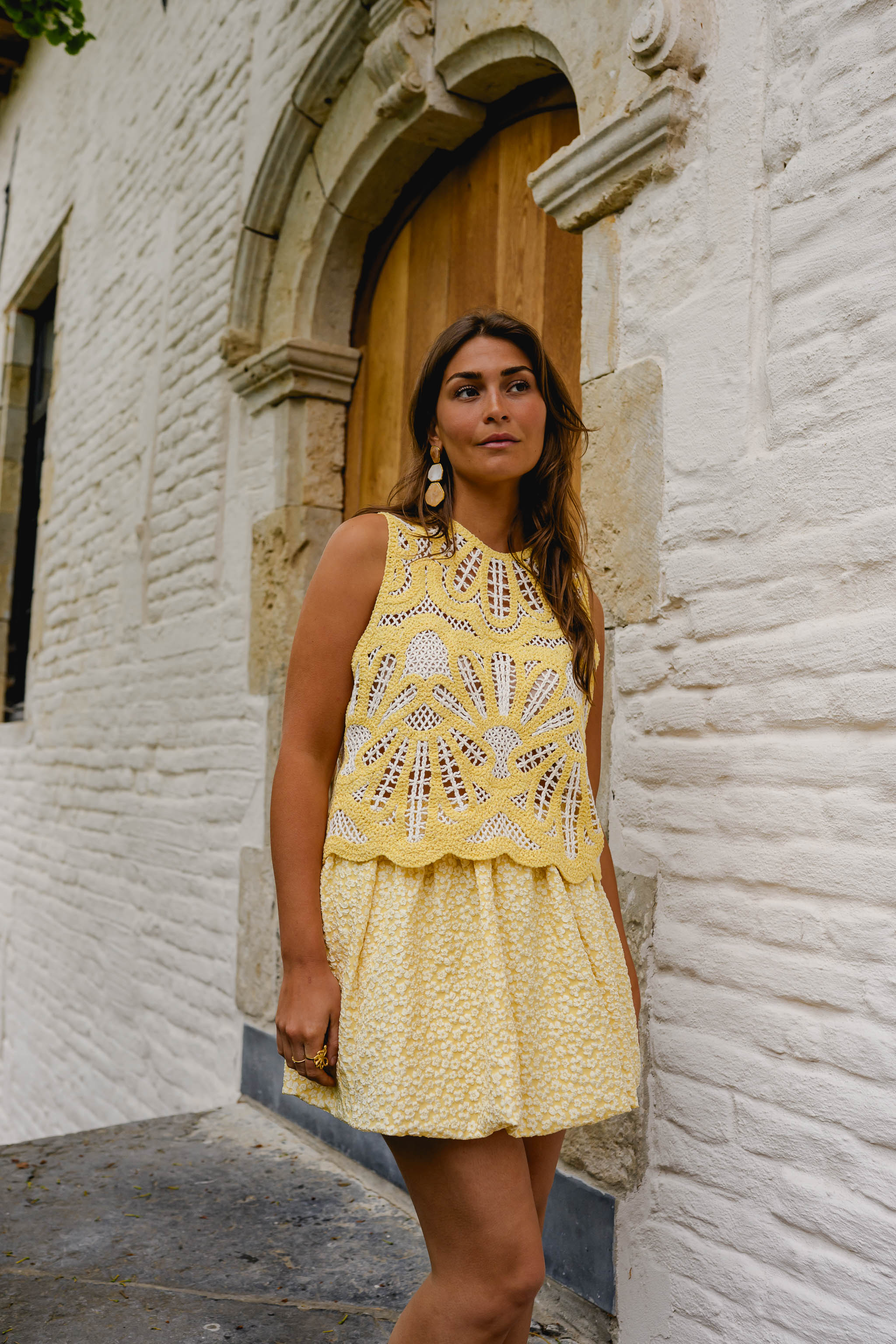 Yellow And Ecru Crochet Zoe Top